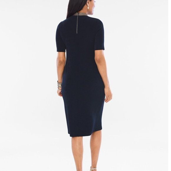 Chico's Travelers Navy Blue Dress w/Gold Braided Choker Neckline Size 3 - Picture 2 of 11